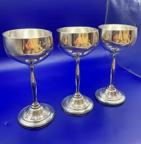 009175 1847 Rogers Bros International Silver Company Marquise Liquor Cocktail Goblets 3 #009175