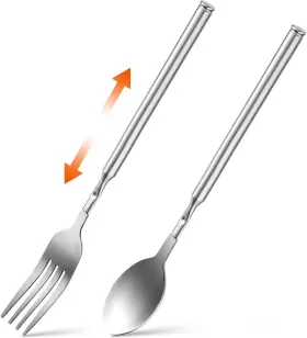 Xn2zurztz 635822 1 Extendable Fork Spoon 2pcs Stainless Steel Long Extending Extended Bbq Tele