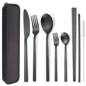 Aarainbow 782589242674 6 Pieces Stainless Steel Flatware Set 10.6/2.7/1.2 B-black