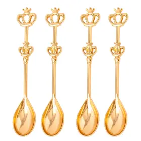 Gl0971l1859052peu Aboofan 8pcs Stainless Steel Golden Coffee Cake Spoon Crown Spoons Small