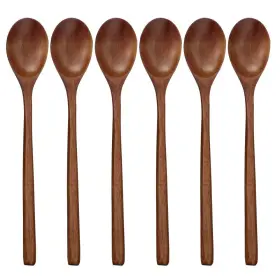 Adloryea 608807500039 Wooden Spoons 6 Pieces 9 Inch Wood Soup For Eating Mixing Stirring Long H