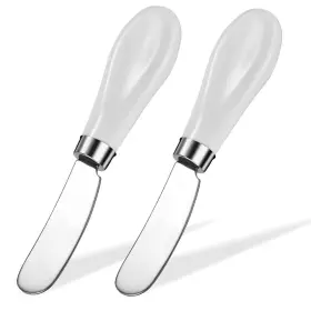 Aisbugur 712449114136 2 Pack Stainless Steel Butter Spreader Knife With White Porcelai