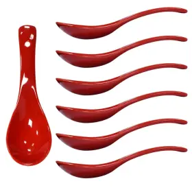 5c-rx6 Albedel A-shaoz- R -5c-rx6 6 Pcs Red Porcelain Soup Spoons Round-bottom Asia Ceramic Chinese Won Ton