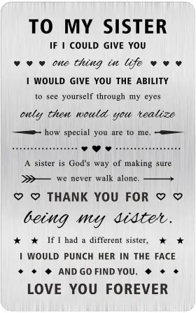 Nxqd30062 Alotozo Engraved Stainless Steel Sister Card - Funny And Heartfelt Gifts