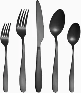 Cx16-60b Amafox 60 Piece Modern Black Stainless Steel Flatware Set For 12 Dishwasher Safe