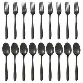 Sc16 Amafox 24-piece Black Forks And Spoons Silverware Set Stainless Steel