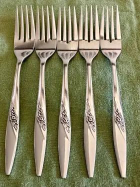 Asiasi10 Amc Set Of 5 Vintage Rose Amcrest Asi10 Stainless Steel Silverware Dinner Forks