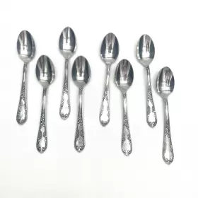 Afs1 Amefa Stainless Holland Satin Leaf Scroll Teaspoons 5 3/4 Inch - Set Of 8