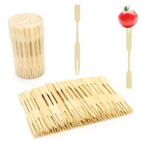 Ameiloz 793072834313 Mini Bamboo Forks 3.5 Inches Small Dessert Cocktail 110ct. Natural