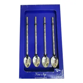 Amici 023377043081 New Age Bamboo Stainless Steel 18/10 Set 4 Iced Tea Spoons Nib