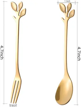 Ansaw 445003816884 16-pc Gold Mini Leaf Coffee Spoons And Dessert Forks - 4.7 Inch Stainless Steel #2