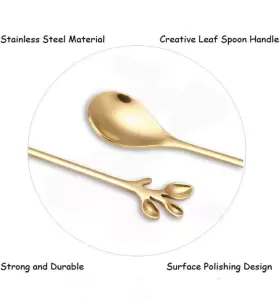 Ansaw 445005210253 Stainless Steel Gold Leaf Coffee Spoon-ansaw 10 Pcs Creative Tableware Dessert S #3