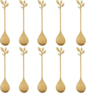 Ansaw 445005210253 Stainless Steel Gold Leaf Coffee Spoon-ansaw 10 Pcs Creative Tableware Dessert S