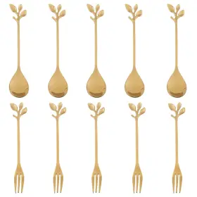 Cream-25h-394 Ansaw Elegant Dessert And Appetizer Spoons With Modern Gold Leaf Design - 10-piece Set