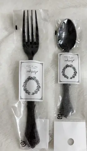 Antique. 522466900503 Japan Metal Black Distressed Dessert Fork And Tea Spoon Set