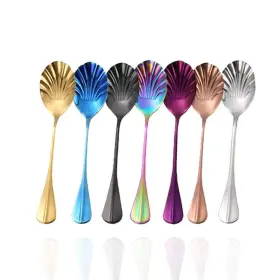 Antranstore 845981307730 Shell Shape Tea Spoon Set Colorful Stainless Steel Dinner Table Mixing
