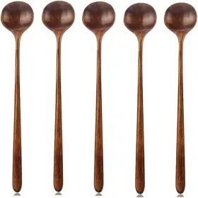 Aoosy 313115256201 Long Spoons Wooden 5 Pieces Korean Style 10.9 Inches 100% Natural Wood Han