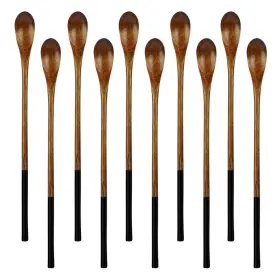 Aoosy 613865384071 Wooden Long Tea Spoons 9.13 Inches 10 Pieces 100% Natural Wood Handle D