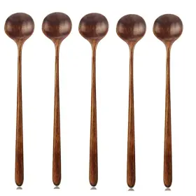 Aoosy 716788964914 Long Spoons Wooden 5 Pieces Korean Style 10.9 Inches 100% Natural Wood