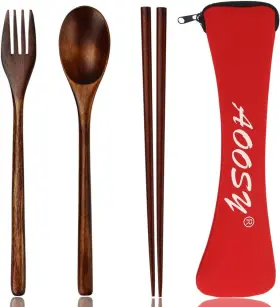 8541996181 Aoosy Wooden Spoon And Fork Set Flatware Nanmu Wood Chopsticks