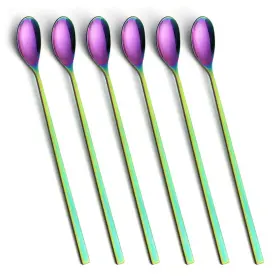 Hu-xi-161 Aoosy Long Handle Spoon Rainbow Ice Tea 9-inch Premium 18/10 Stainless Steel