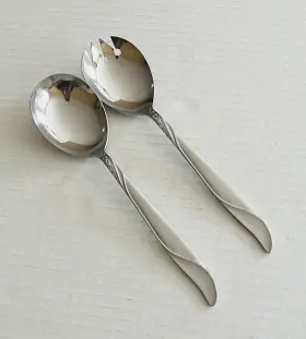 Amk6 Armack Stainless Japan Salad Serving Set Glossy Flower Curved Line