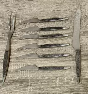 Asf3 Arthur Salm Vintage Dynasty Stainless Carving Knife And Fork With 6 Steak Knifes #2