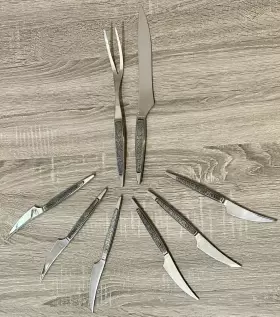 Asf3 Arthur Salm Vintage Dynasty Stainless Carving Knife And Fork With 6 Steak Knifes