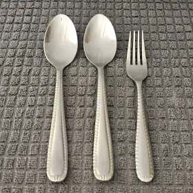 Arn2 Artisanware Silver Stainless Forged Rope Edge Satin Soup Spoons Fork