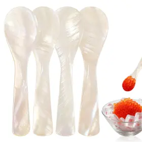 244113 Asofelk 4pcs Shell Caviar Spoons - 9cm/3.54inch Mother-of-pearl Clear