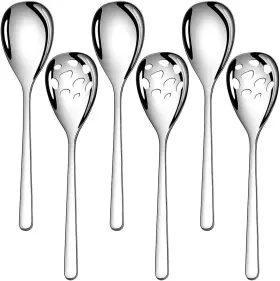 Ayfdishs 726084903951 6-piece Serving Set Stainless Steel Spoons 9.4 Inches Large 3 Tablesp