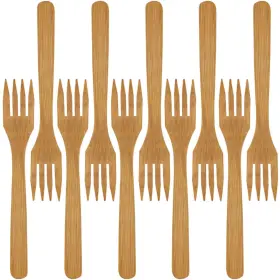 Bamboomn 955114917659 Solid Bamboo Dinner Fork 8 Inch - All Natural Reusable Dinnerware 30 Pcs