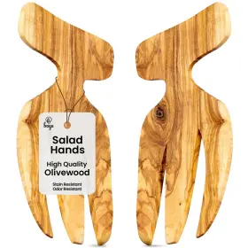 Bayu 850009321299 Olive Wood Handmade Salad Hands - One Pair Of Tongs Servers For