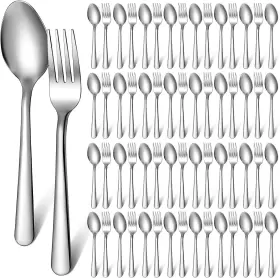 Hee-bbto-134 Bbto 100 Pcs Forks And Spoons Silverware Set Bulk Stainless Steel Flatware Cutlery Se