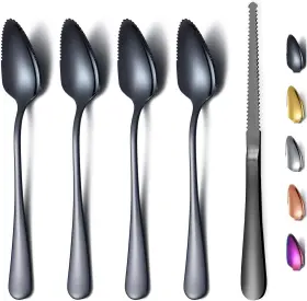 T88wsb-sk-5p Bergland Black Grapefruit Spoons 5 Pieces Set 4 Stainless Steel Spoon And 1 G