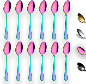 Berglander 313086534537 Rainbow Teaspoons 6.5 Inch Set Of 12 Stainless Steel Titanium Plating