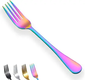 Berglander 705353658013 Rainbow Dinner Forks Set Of 12 Stainless Steel Titanium Mutil-color