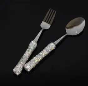 Bestbling 767791511480 Bling Rhinestone Crystal Dazzling Culinary Utensils Large Silver