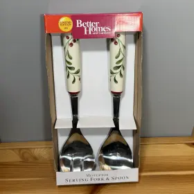 Better Homes & Gardens 808608025902 And Serving Fork Spoon Mistletoe Ceramic Stainless 2012