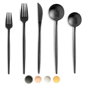 Birdyfly 049500603809 Black Silverware Set 20 Piece Stainless Steel Flatware Matte