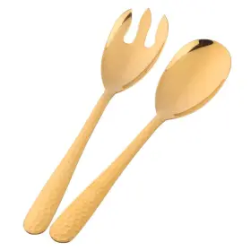 Bisda 165438657838 2pcs Gold Plated Salad Serving Spoon Fork Set Stainless Flatware Kitchen Utensil