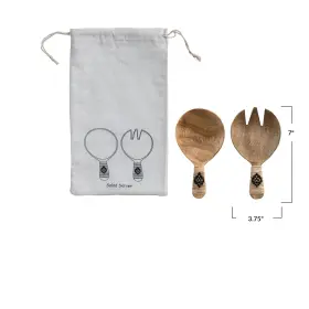 Bloomingville 191009598961 7 Inches Mango Wood Wrapped Handles And Printed Drawstring Bag Natural B #2