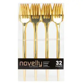 Blue Sky 729940029222 Novelty Flatware Gold Salad Forks - 32 Pieces Modern And Stylish Plastic Flat
