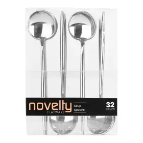 Blue Sky 729940029253 Novelty Flatware Silver Soup Spoons - 32 Pieces Modern And Stylish Plastic Fl