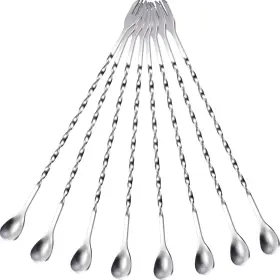 Boao 711181311365 8 Pcs 10 Inch Long Bar Spoon Cocktail Stirring Mixing Stainless