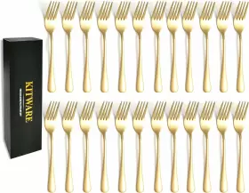 Brand Kitware 748521877953 Blue Silverware Forks And Spoons Set 12-piece Flatware For 6 Color Tab