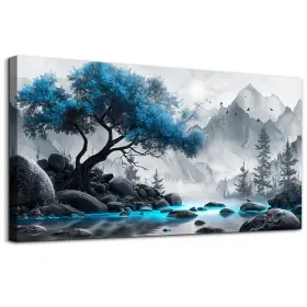 Branded 639395656273 Black And White Painting Canvas 48 Inch L X 24 W Blue Tree Pictures