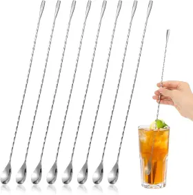 65198465198413209684 Branded 8 Pieces 15.7 Inch Stainless Steel Cocktail Mixing Spoons Long Handle Spiral Pat