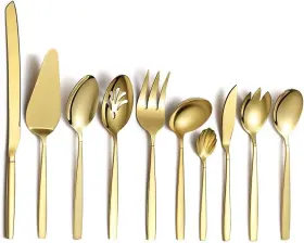 Vc.286g10 Branded Berglander Gold Serving Utensils 10 Pieces Titanium Golden Plating Spoo