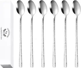 Branded01 445021442423 8.4-inch Hammered Ice Tea Spoon Long Handle Coffee Cream Spoons 6 Set